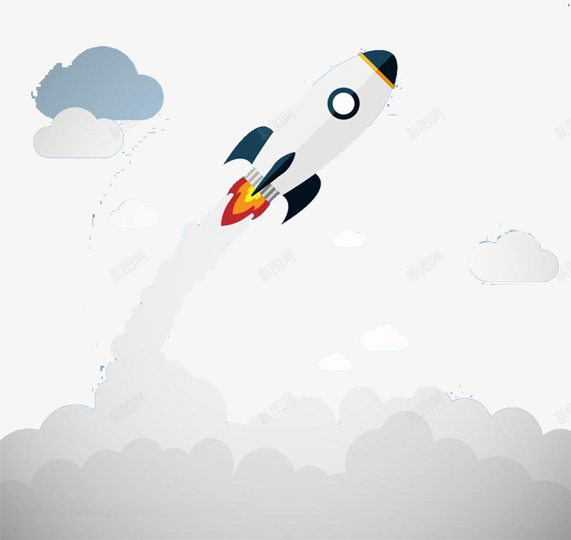 云上的火箭png免抠素材_新图网 https://ixintu.com 卡通 火箭 白云