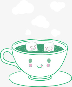 冒热气的咖啡杯可爱的瓷质咖啡杯里一杯香香的绿矢量图高清图片