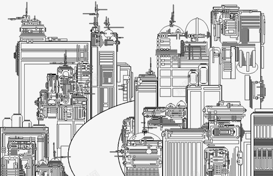 黑白线条城市png免抠素材_新图网 https://ixintu.com 卡通 城市 手绘 插画 线条 都市 高楼