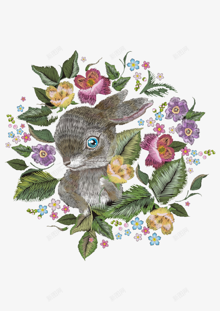 油画兔子png免抠素材_新图网 https://ixintu.com 兔子 动物 树叶 欧美 欧美瞳孔素材库 油画 画作 耳朵 花朵 蓝眼睛 装饰