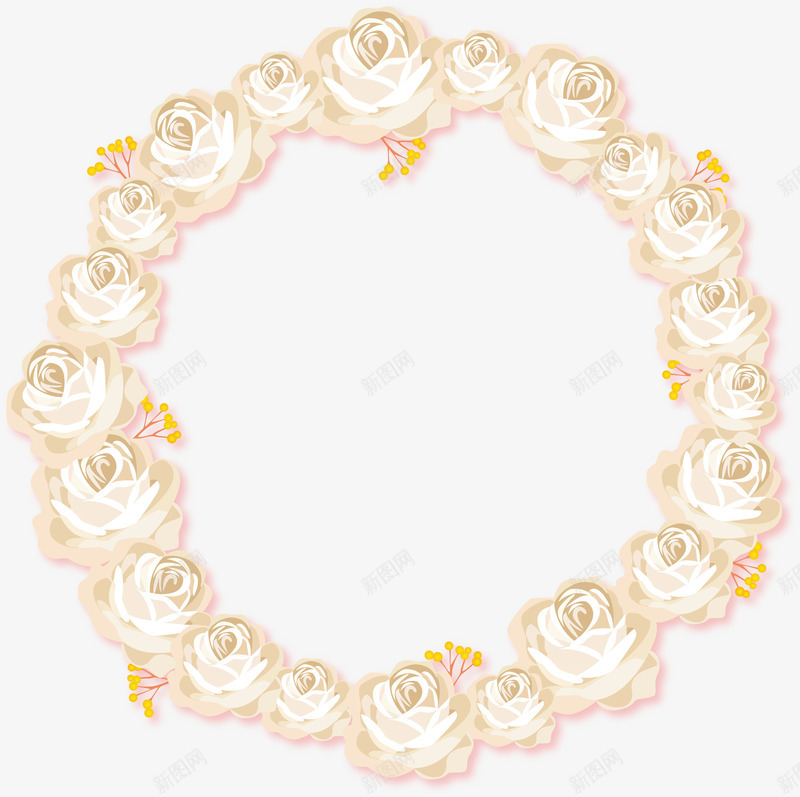 手绘花朵png免抠素材_新图网 https://ixintu.com 写实 手绘 玫瑰花 白色 花朵 花环