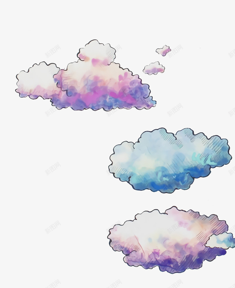 手绘彩色云朵png免抠素材_新图网 https://ixintu.com 云 云团 紫色 蓝色