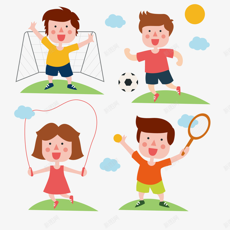 卡通运动人物png免抠素材_新图网 https://ixintu.com 儿童 足球 跳绳 运动