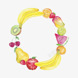 水彩香蕉手绘水果创意花环高清图片