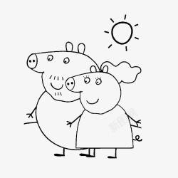 简洁吃东西的猪太阳云朵猪简笔画高清图片