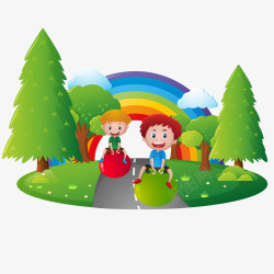 彩虹的路孩子在路上玩高清图片