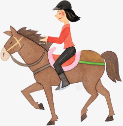 戴帽子的马卡通手绘女人骑马的高清图片