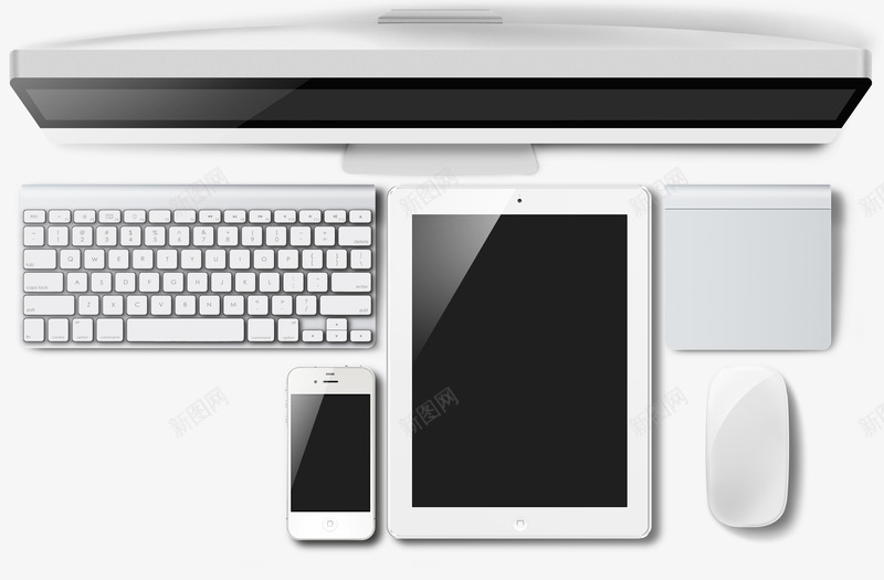 白色简洁桌面电子产品png免抠素材_新图网 https://ixintu.com 台式电脑 平板电脑 机房 电子设备 电脑 电脑机房 计算机 键盘 鼠标