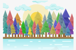 河边树林装饰画河边三角形的树林高清图片