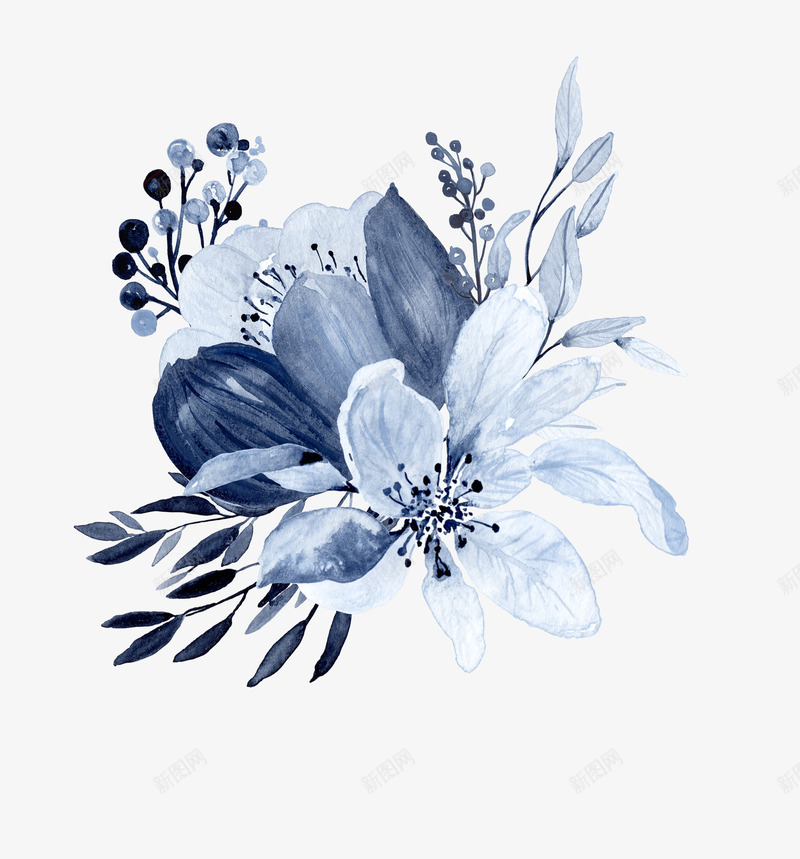 唯美的花卉彩色手绘png免抠素材_新图网 https://ixintu.com 唯美 小清新 淡蓝色 简单 简约 组合花卉 美丽 蓝色系