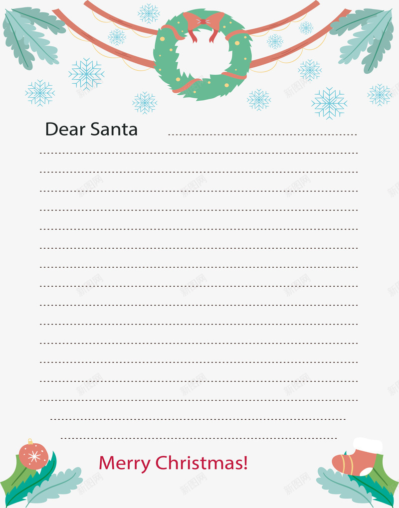 雪花花环圣诞信纸矢量图ai免抠素材_新图网 https://ixintu.com 信纸 单线格 圣诞信纸 矢量png 矢量图 绿色花环 花环 雪花花纹
