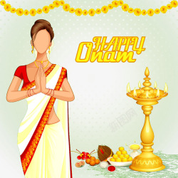 印度教卡通印度风美女祈祷高清图片