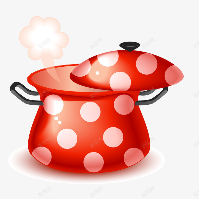 卡通红色煮锅png免抠素材_新图网 https://ixintu.com 卡通 厨房用品 白色圆点 红色煮锅 背景装饰 锅盖