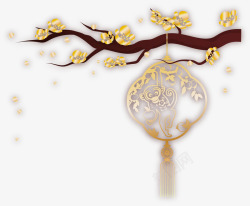 新年金色灯笼树枝矢量图素材