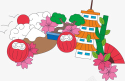 日本樱花楼房卡通海报促销素材