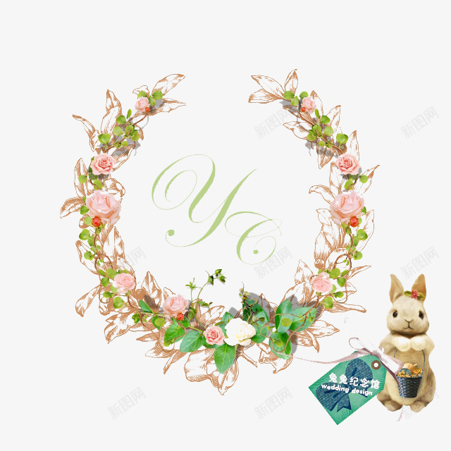 小兔子花环png免抠素材_新图网 https://ixintu.com 小兔子 礼物卡图案 花环 装饰图案