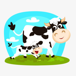 草地奶牛群卡通牛矢量图高清图片
