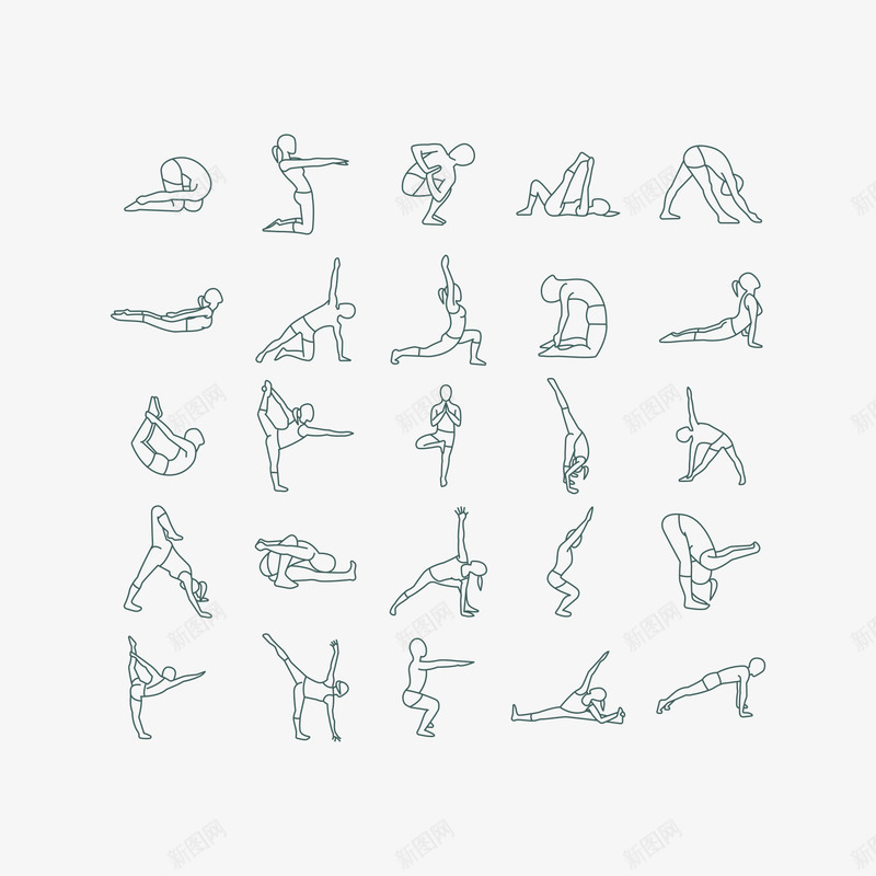 25款简洁瑜伽姿势图标png_新图网 https://ixintu.com psd素材 图标 平面 瑜伽 简洁