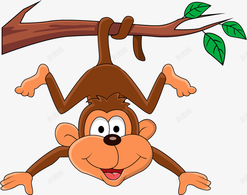 倒吊的猴子png免抠素材_新图网 https://ixintu.com 动物 卡通 可爱 树枝 猴子
