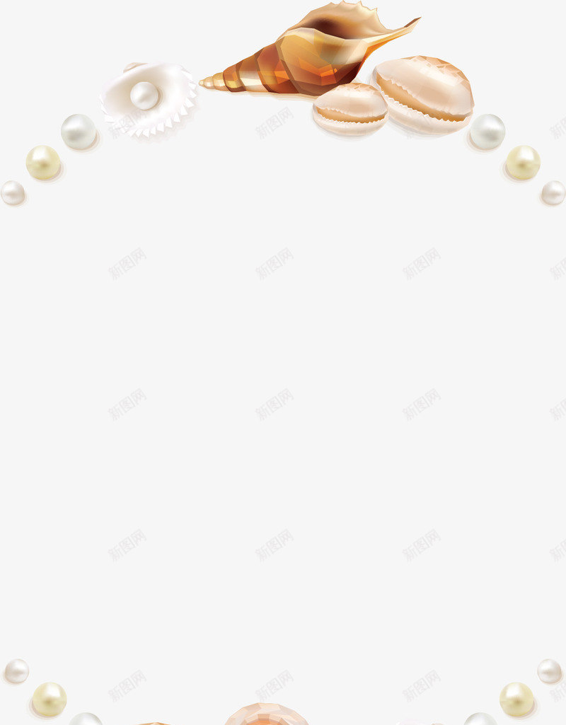 海螺贝壳花环png免抠素材_新图网 https://ixintu.com 圆形的 手绘 海螺 珍珠 白色的 简图 花环 贝壳