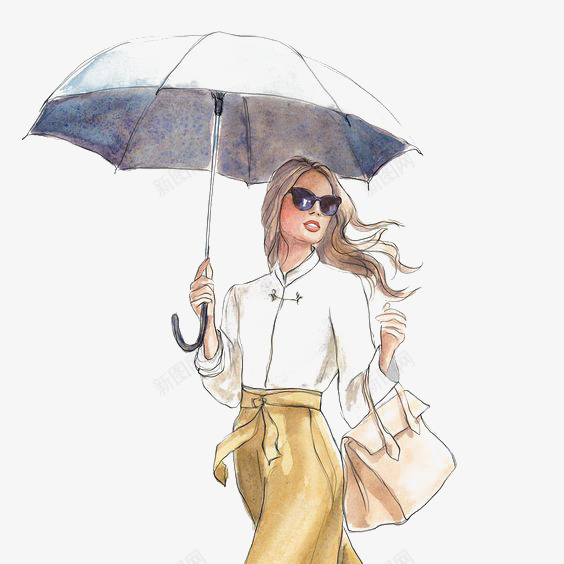 打伞的女人png免抠素材_新图网 https://ixintu.com 卡通 女生 手绘 打伞 插画 时尚 欧美