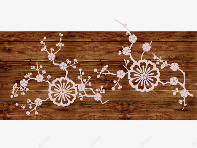 木板上的花卉psd免抠素材_新图网 https://ixintu.com 木板 木纹 木花纹 花卉 花纹 雕刻