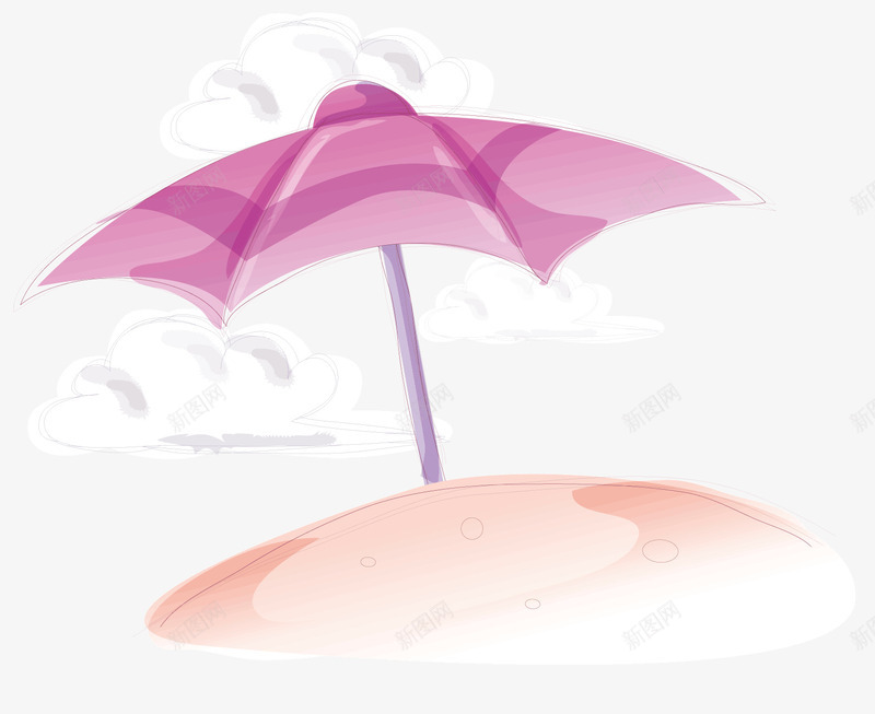 一把粉色的太阳伞png免抠素材_新图网 https://ixintu.com 卡通图案 夏天 太阳伞 沙滩 白云 粉红色
