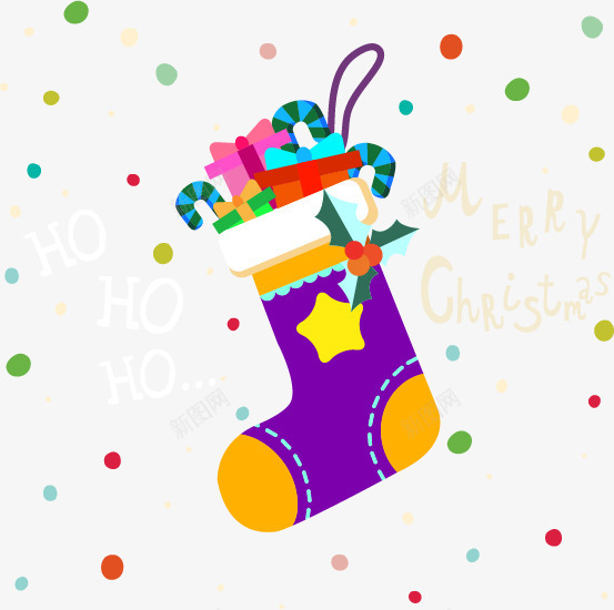装满礼物的圣诞袜png免抠素材_新图网 https://ixintu.com 圆点背景 紫色圣诞袜