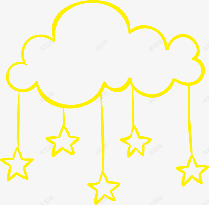 云朵星星png免抠素材_新图网 https://ixintu.com AI 云朵 卡通 手绘 挂饰 星星 线条 黄色