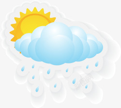 雨云天气蓝色卡通太阳雨高清图片