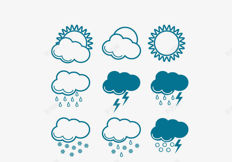 天气图标png_新图网 https://ixintu.com 下雨 云朵 天晴 天气 天气不好 天气图标 气候 闪电 风雨气温图