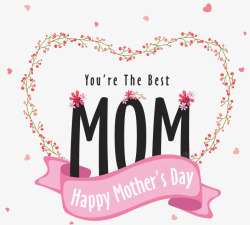 母亲节庆祝母亲节背景与粉红丝带和花花圈高清图片
