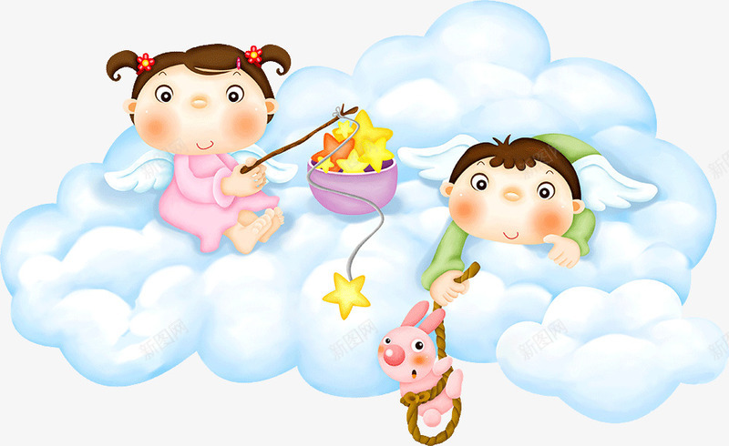 儿童节装饰png免抠素材_新图网 https://ixintu.com 卡通小孩 小孩 玩具海报 玩耍 白云