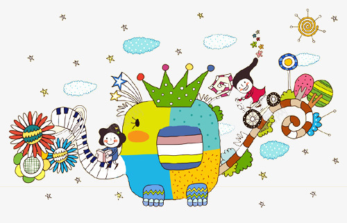 韩国卡通插画png免抠素材_新图网 https://ixintu.com 云朵 儿童书刊插画 多彩 小女孩 想象 抽象 绘画 艺术