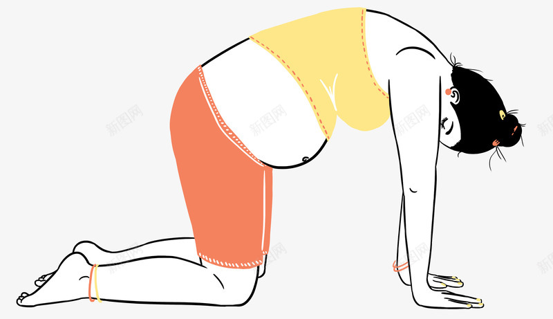 猫式动作的瑜伽简图png免抠素材_新图网 https://ixintu.com 弯腰 手绘图 猫式动作 瑜伽 胖女人 运动 锻炼