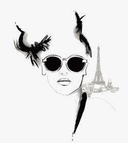 巴黎与戴墨镜的美女插画素材