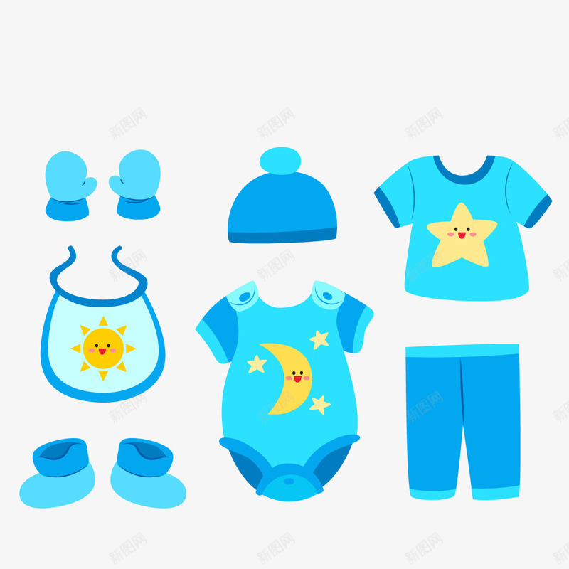 宝宝三角衣png免抠素材_新图网 https://ixintu.com 口水兜 帽子 手套 蓝色
