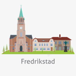 Fredrikstad挪威卡通城市建筑矢量图素材