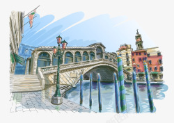 手绘卡通威尼斯城市素材