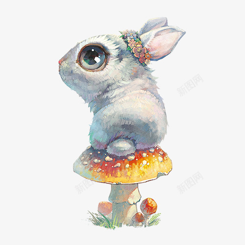 蘑菇上的小兔子psd免抠素材_新图网 https://ixintu.com 动物 小兔子 花环 蘑菇