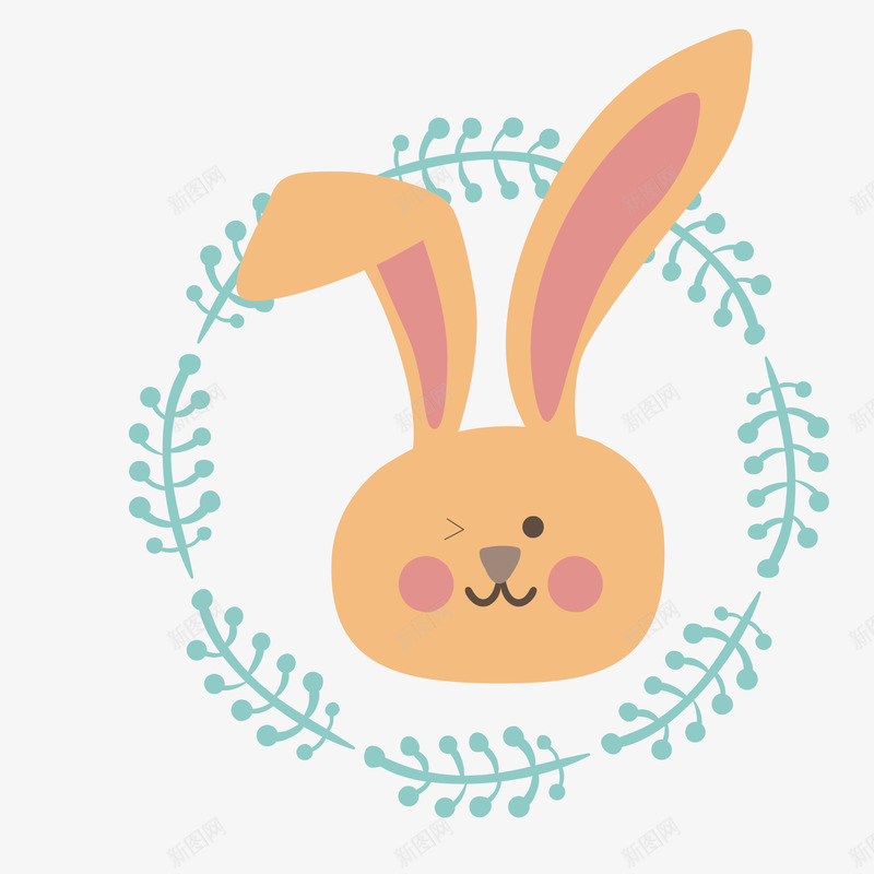 卡通可爱的小兔子标签矢量图ai免抠素材_新图网 https://ixintu.com 兔子 动物头像 复活节 标签设计 花环 矢量图