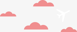 可爱卡通粉红色的云朵和飞机矢量图素材