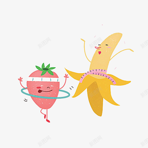 卡通运动的水果png免抠素材_新图网 https://ixintu.com 健康 减肥 呼啦圈 水果 节食 草莓 运动 香蕉