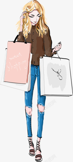提着购物袋的插画美女提着购物袋的漂亮美女高清图片
