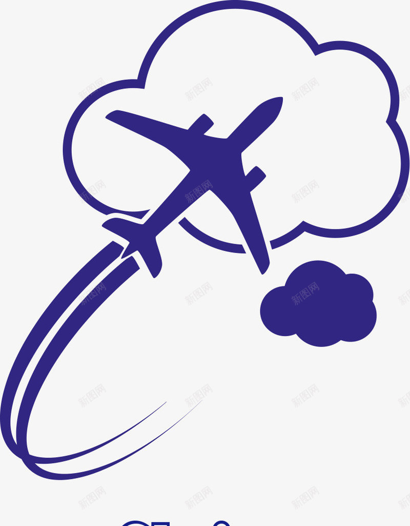 蓝色飞机与云朵标志图标psd_新图网 https://ixintu.com png素材 云朵 图标 标志 蓝色飞机