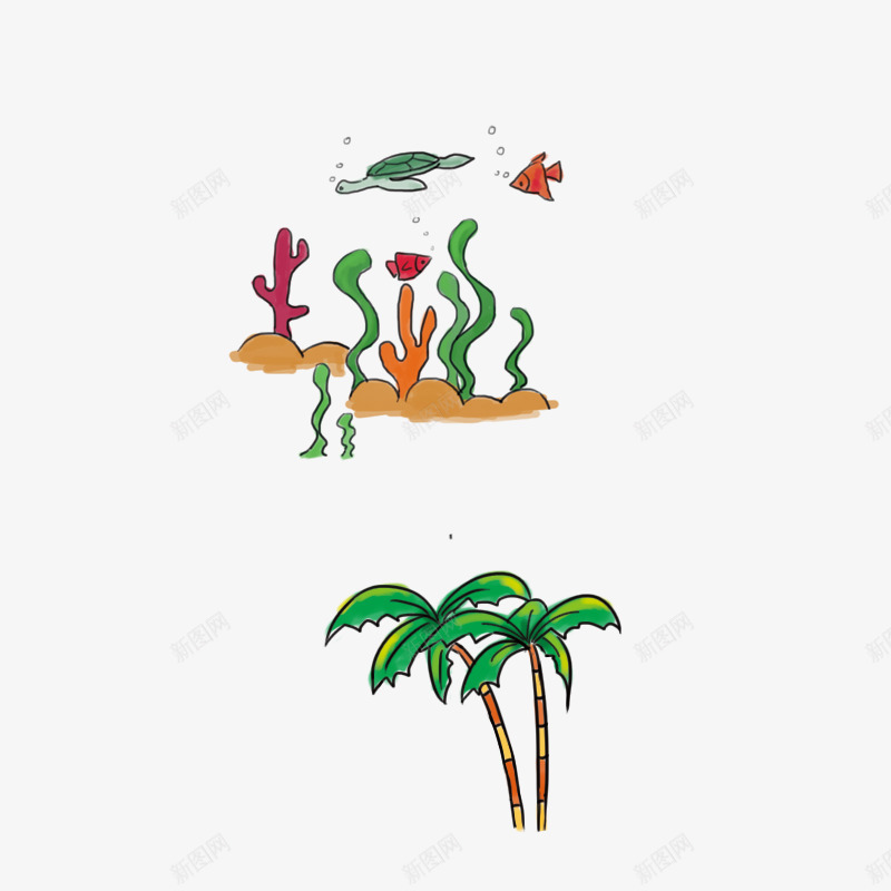 沙滩上的植物海里的水草png免抠素材_新图网 https://ixintu.com 小孩 手绘 沙滩美女 海洋小动物 海滨浴场 漫画