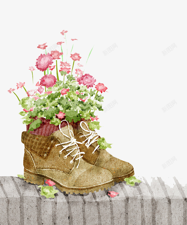 鞋子盆栽png免抠素材_新图网 https://ixintu.com 创意鞋子 小清新 植物 水彩 花卉