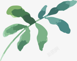 热带树枝手绘水彩绿叶高清图片