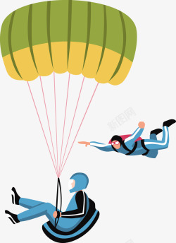 一个降落伞一个绿色降落伞与跳伞运动员矢量图高清图片