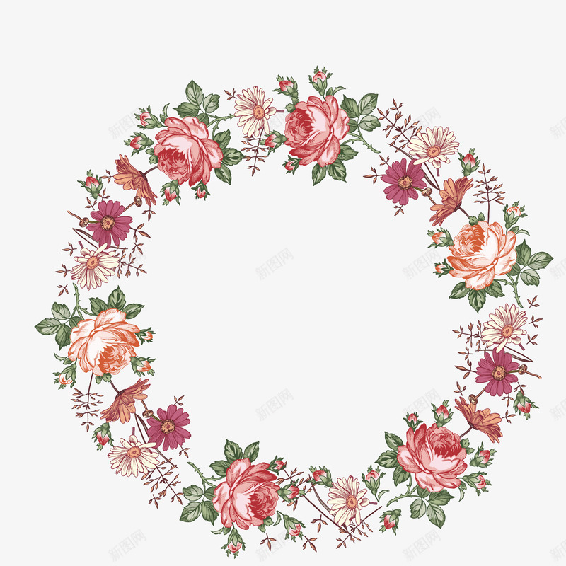 复古花环框架png免抠素材_新图网 https://ixintu.com 手绘 框架设计 植物 花卉 花环 装饰边框